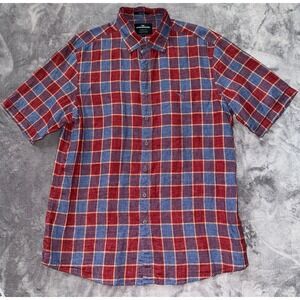 RODD & GUNN Mens Mason Avenue short sleeve Linen Red Plaid Woven In Italy Size L